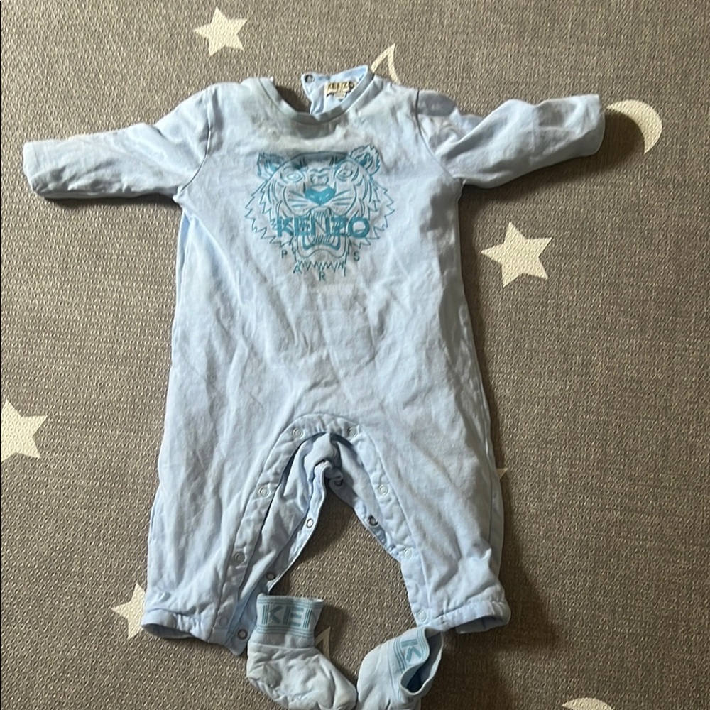 Kenzo Blue Footies One Piece with Heart Design